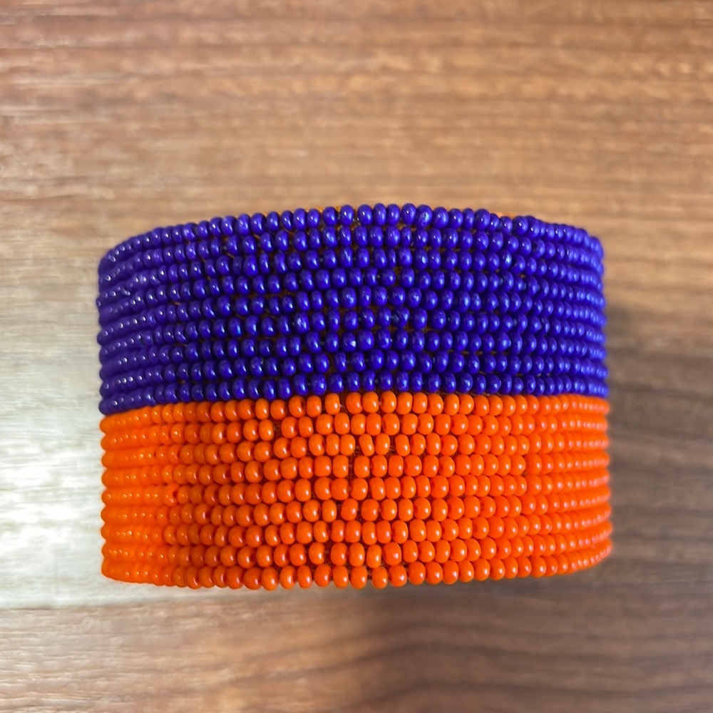 💜🧡 NEW Purple Orange Striped Beaded Cuff Bracelet Clemson Game Days